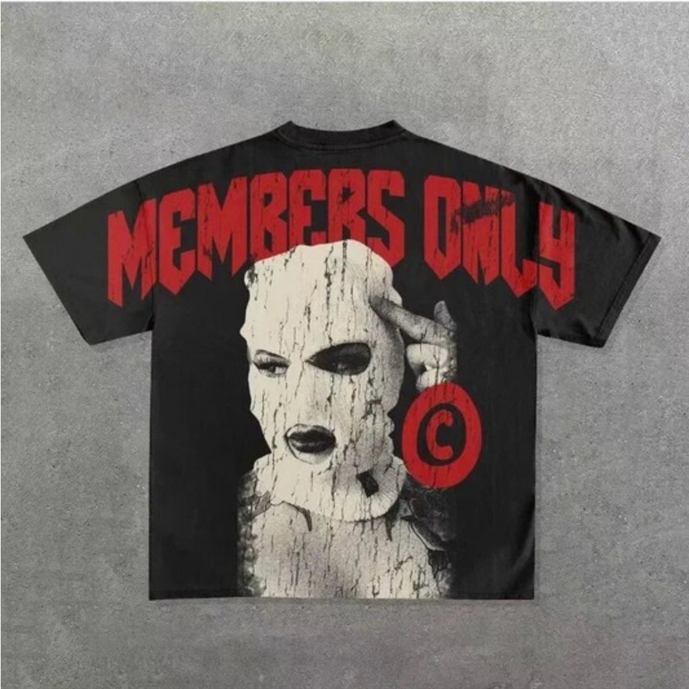 Members Only Black Tee with Red Graphic